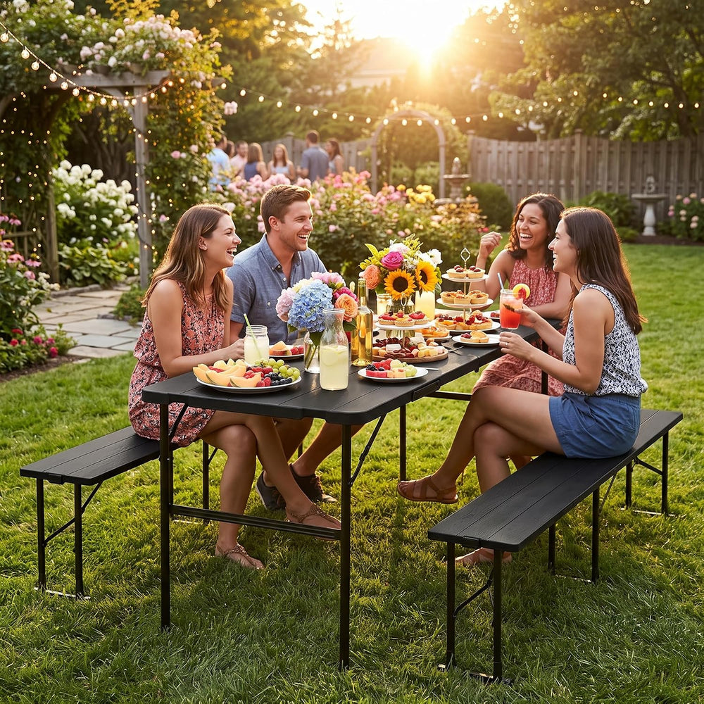 SUPER DEAL Folding Table Set with 2 Benches, 5.8 FT Camping Picnic Table Set,...