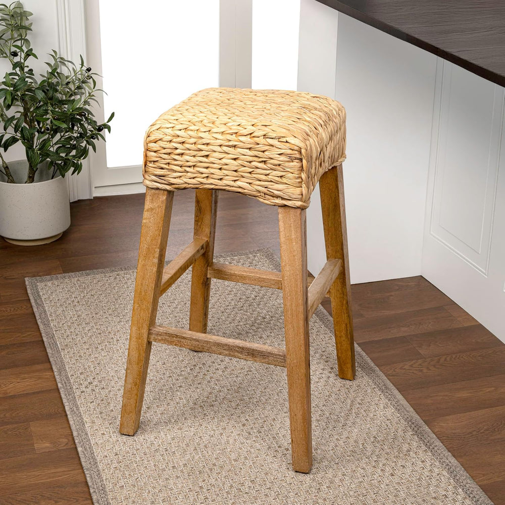 JONATHAN Y Maui Backless Woven Water Hyacinth Bar Stool, 30" Natural