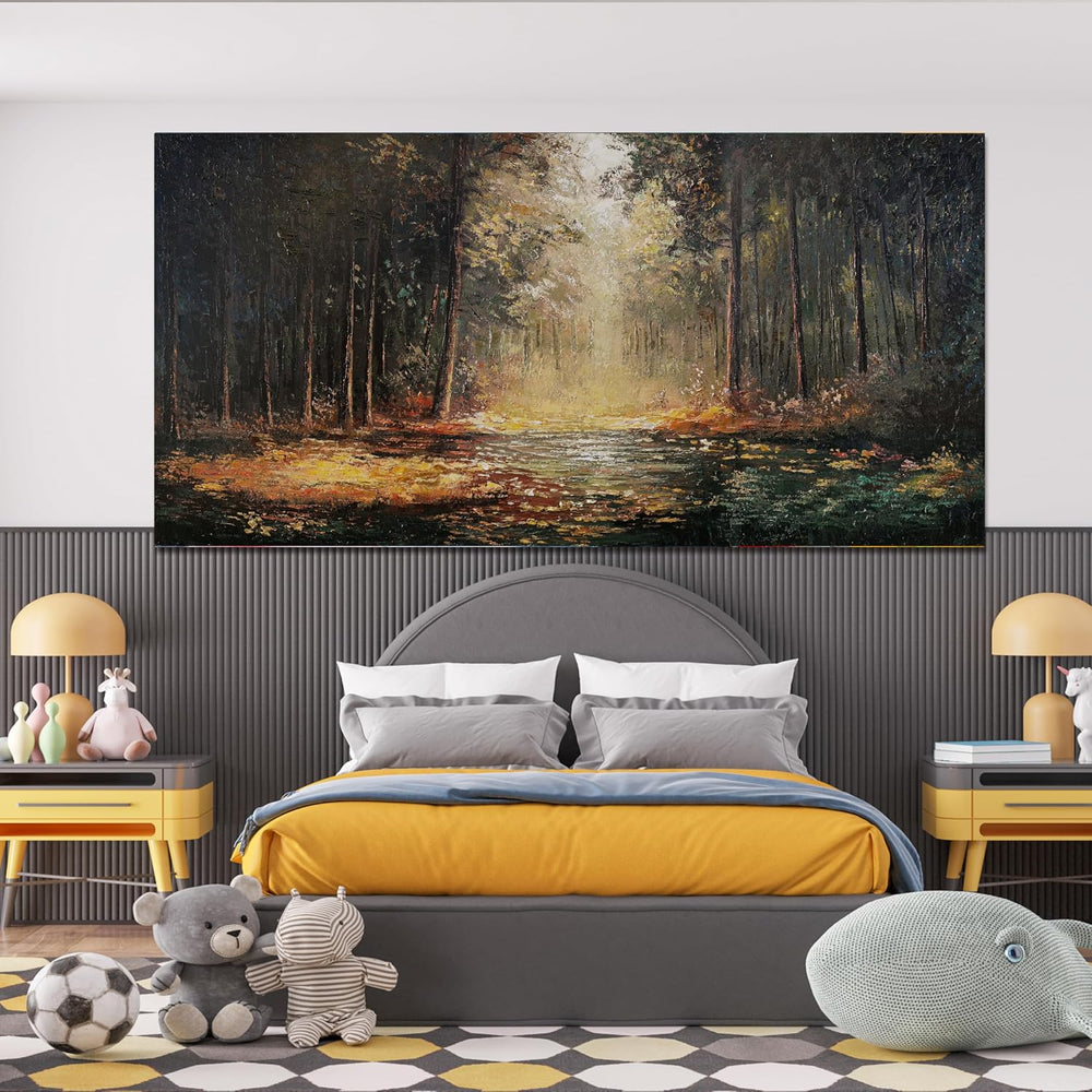 Large Canvas Wall Art Decoration Yellow Forest Landscape Wall Art 29"x58...