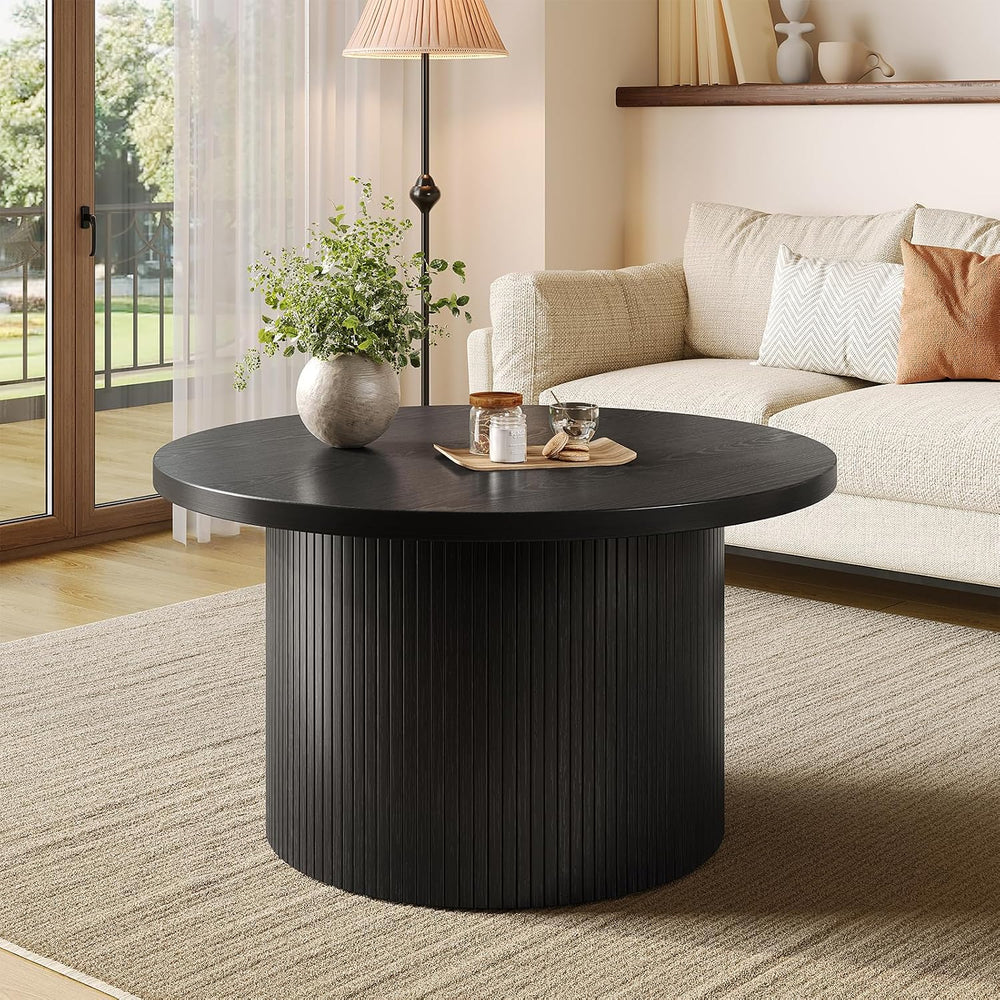 ComfyCorner 31.5" Round Coffee Table, Mid Century Modern Fluted Drum Table