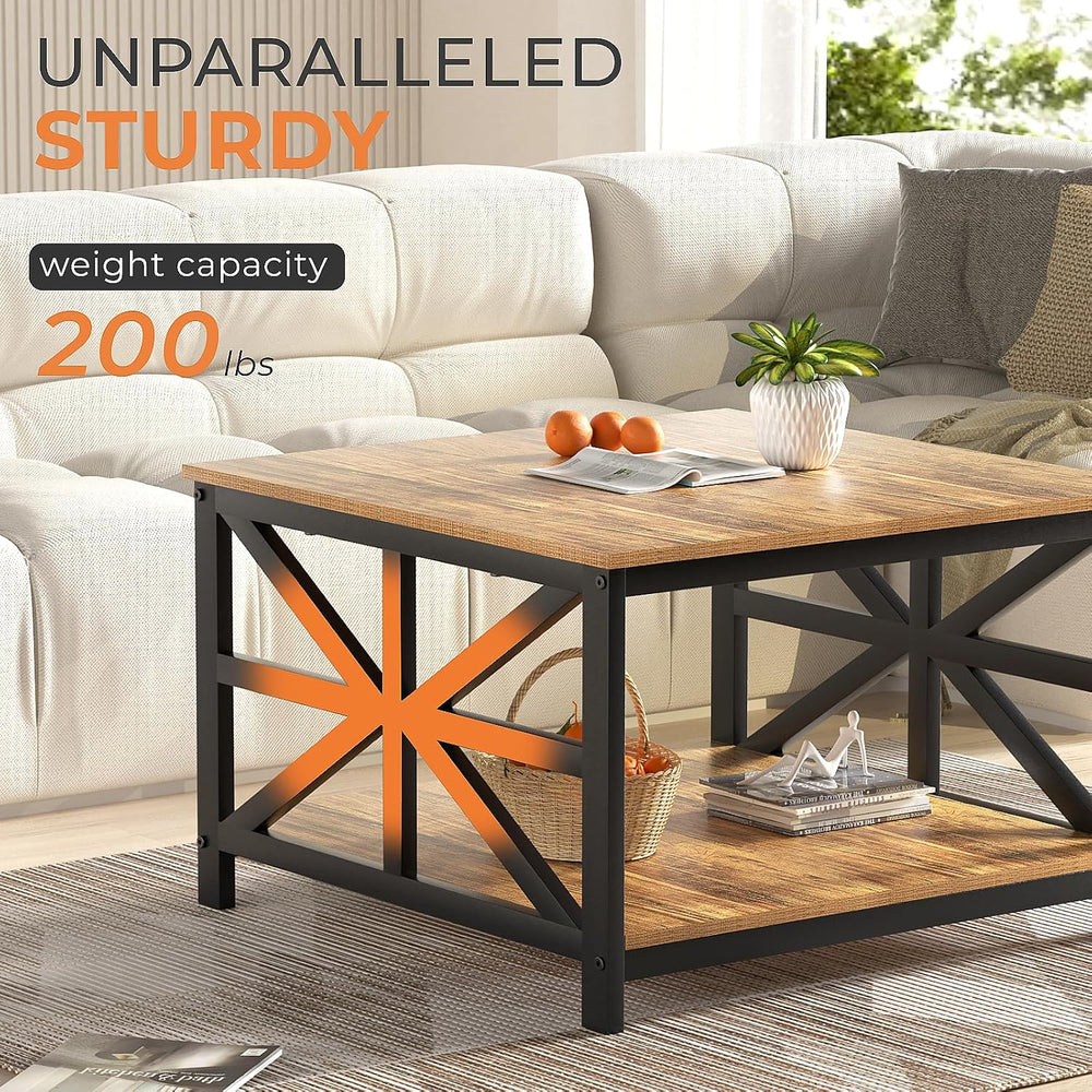 GreenForest 27.55 Inch Square Coffee Table with 2 Tier Storage