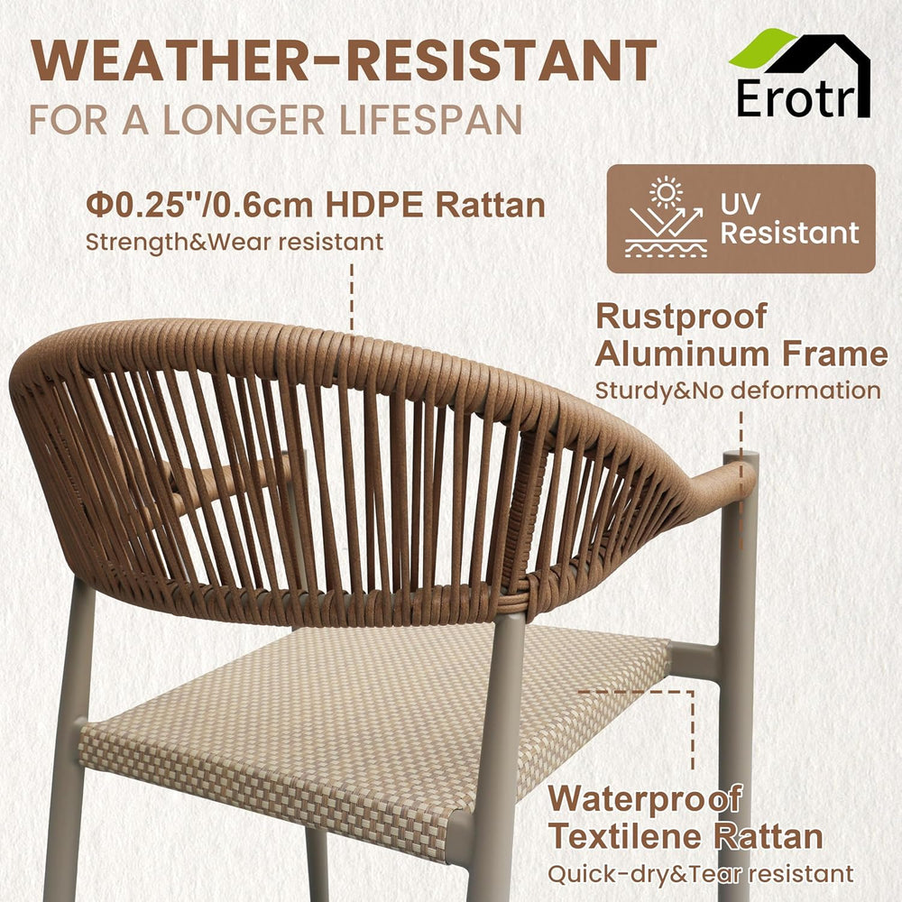 8 Pcs Stackable PE Rattan Patio Dining Chairs with Arms, Light Brown