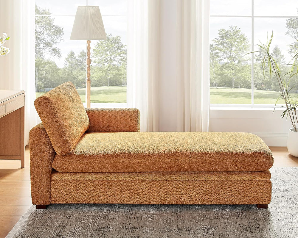 VANOMi Oversized 70.47'' Chaise Lounge Chair with Storage, Boucle Curry