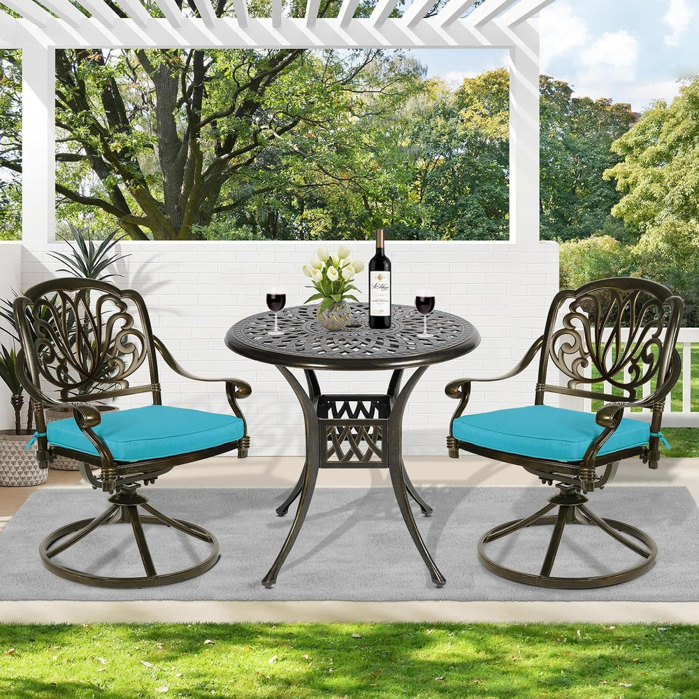 MEETWARM 3-Piece Outdoor Patio Dining Set, All-Weather Cast Aluminum Patio Co...