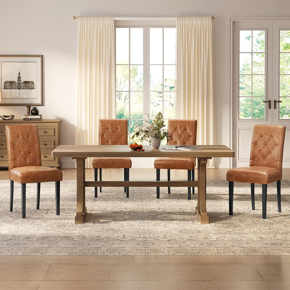 Yaheetech Dining Chairs Set of 4 Button Tufted Kitchen Chairs Retro Brown