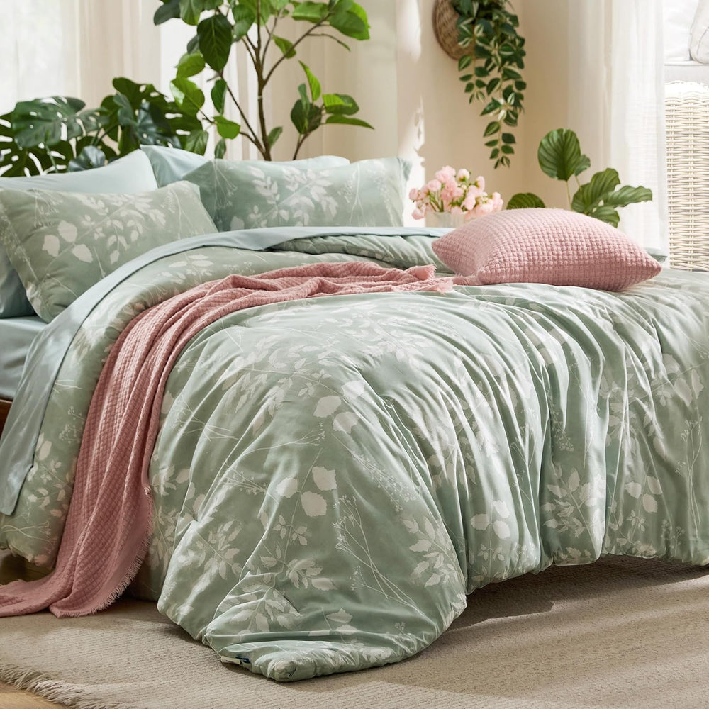 Bedsure Sage Green King Comforter Set, Floral Bedding Sets, 7 Piece