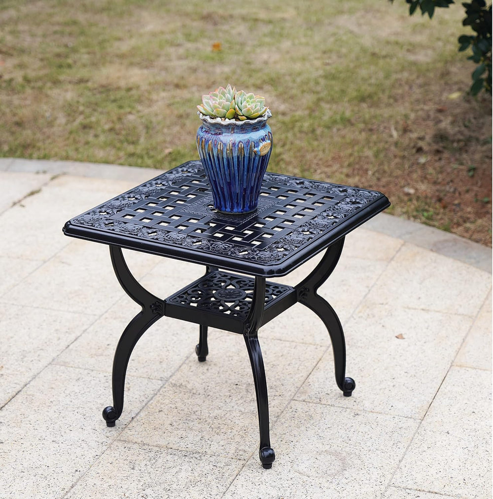 Mandolin Black Cast Aluminum Square Outdoor Patio Coffee End Table