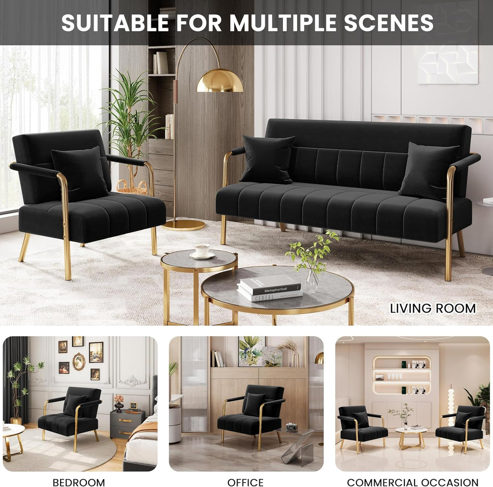Yaheetech 30" Velvet Sofa Chair Accent Sofa with Gold Metal Leg, Black