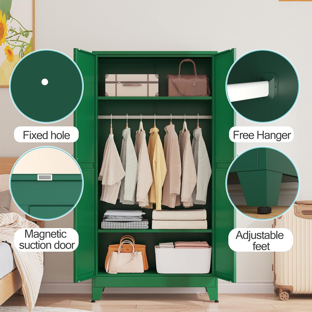 71 "Metal Armoire Wardrobe Closet, Steel Clothing Storage Cabinet with A...
