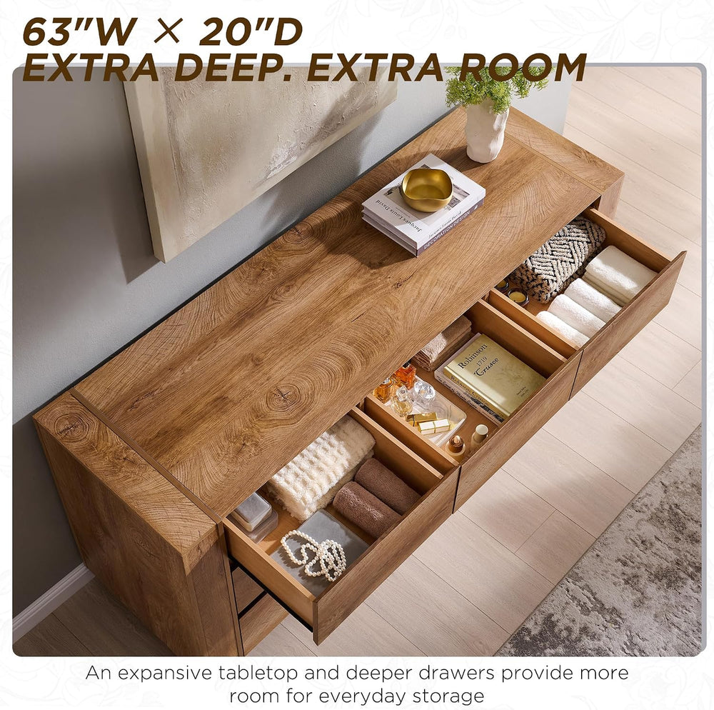 OKD 63" Modern 9 Drawer Dresser for Bedroom, 20" Depth for More Sto...