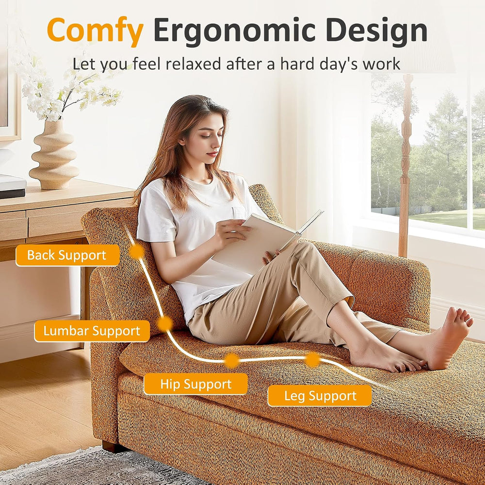 VANOMi Oversized 70.47'' Chaise Lounge Chair with Storage, Boucle Curry