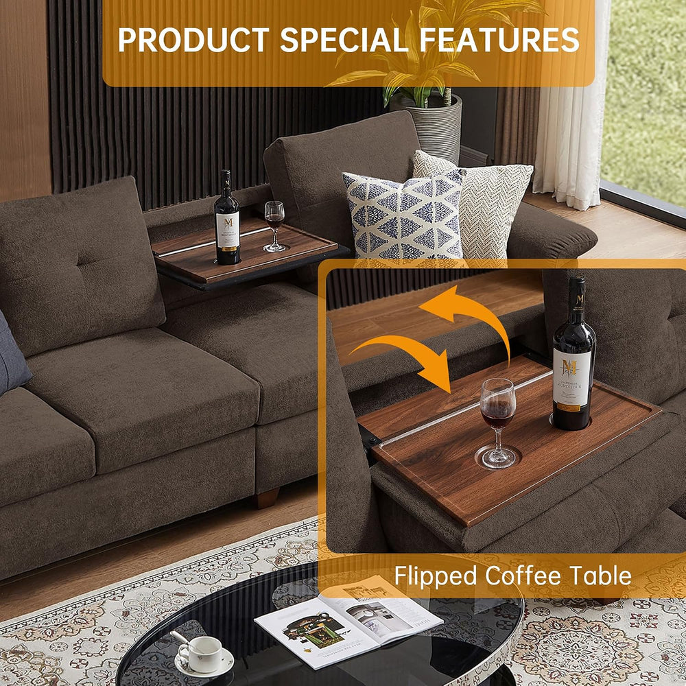 108'' L Shape Sectional Sofa, 4 Seat Fabric Couch for Living Room