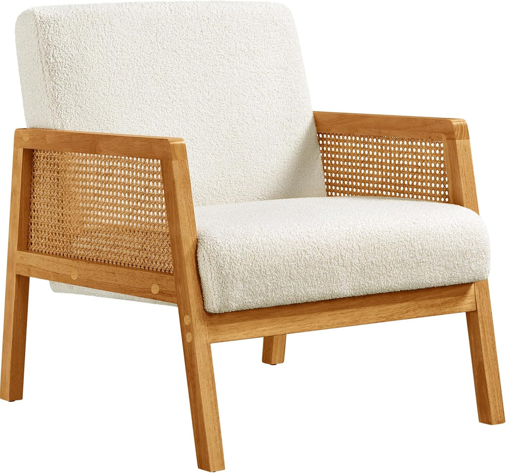 Yaheetech Rattan Accent Chair, Boho Vintage Armchair, Ivory
