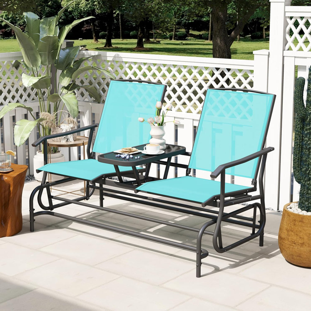 Tangkula 2 Person Swing Glider Chair, Patio Rocking Loveseat w/Center Tempere...