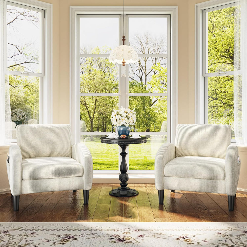 Homkdom Accent Chair with Side Pockets & Ergonomic Backrest,Beige