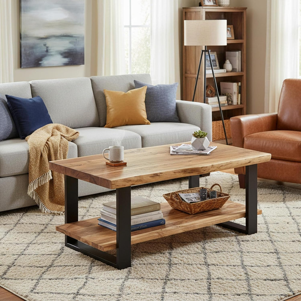 Alaterre Alpine 2-Tier Live Edge Coffee Table, Natural, 42” x 24” x 18”