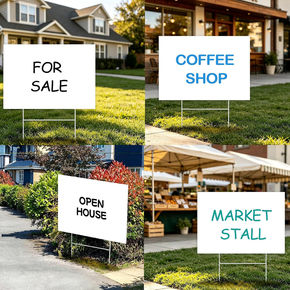 10-Pack 24"x18" Blank Yard Signs with Stakes, Corrugated Plastic