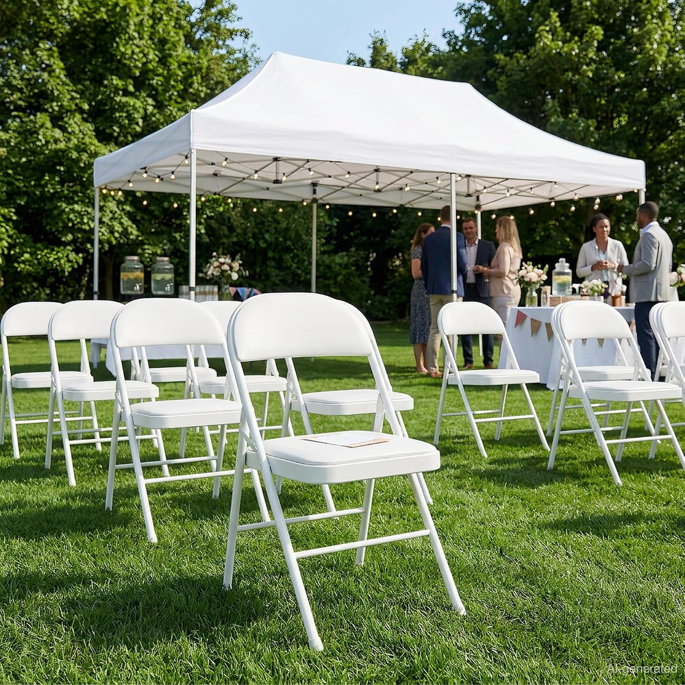 VECELO Folding Chairs Set of 2, Faux Leather Padded, White