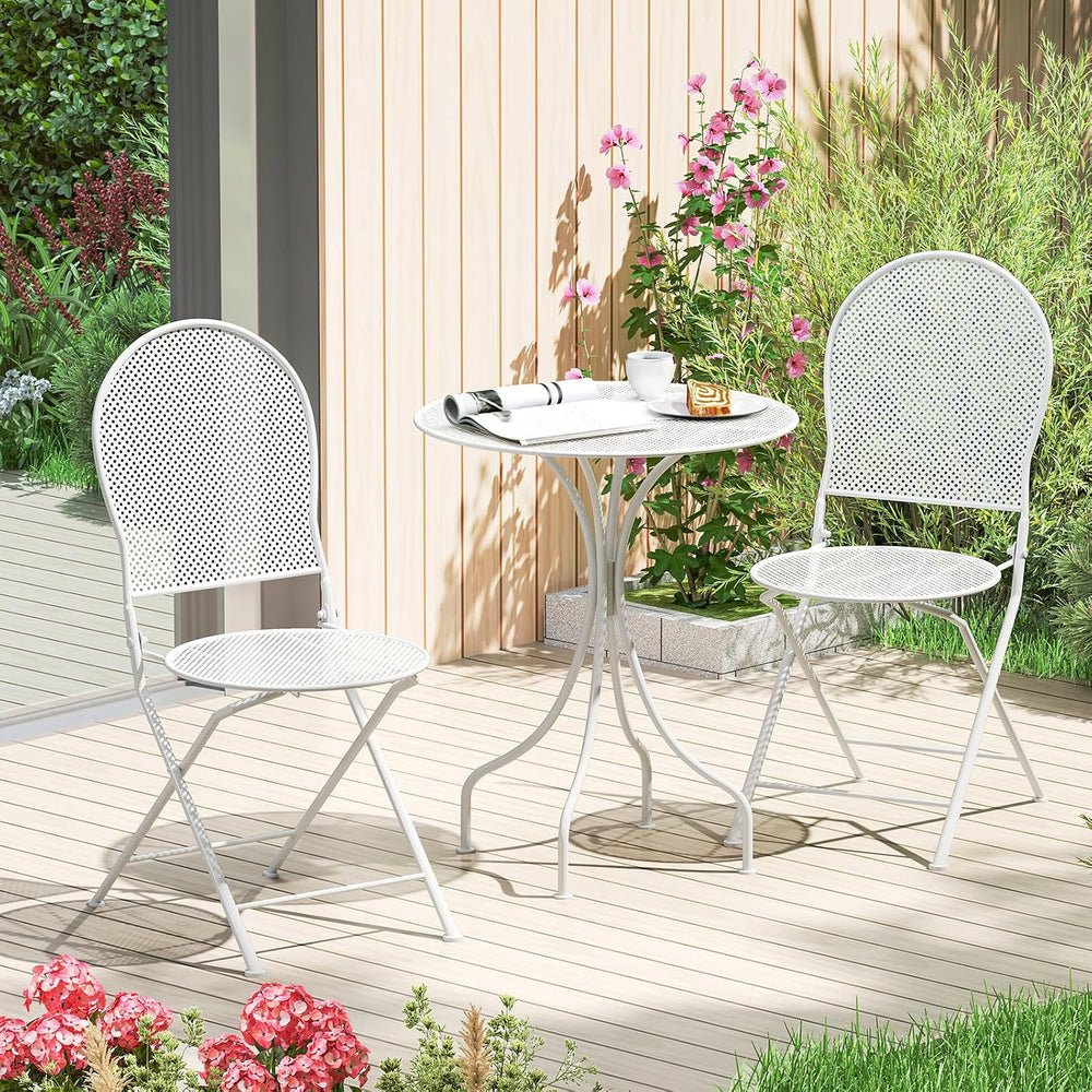 Tangkula 3 Pieces Patio Bistro Set, Metal Table and Folding Chair Set for 2, ...