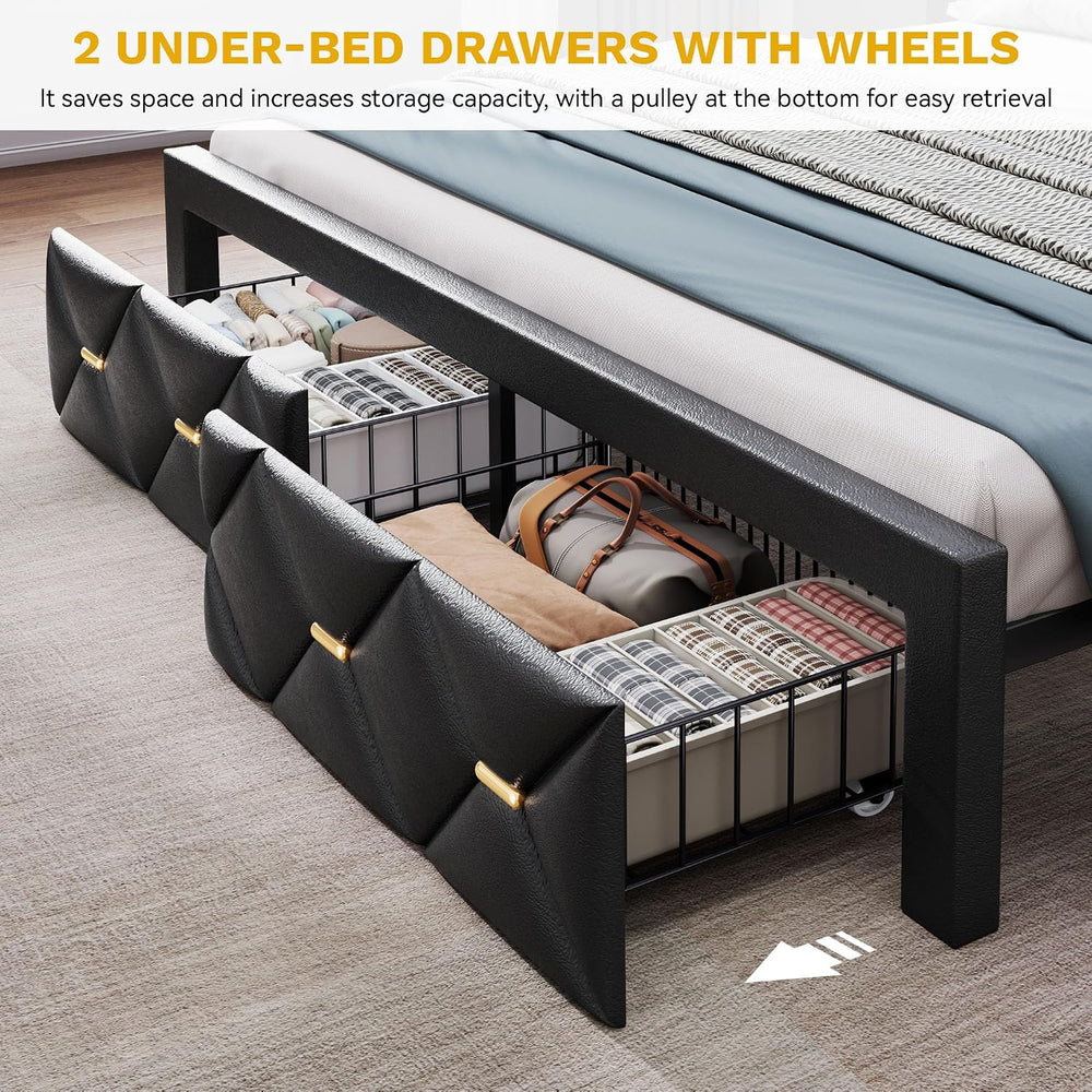 YITAHOME Queen Size Bed Frame with 2 Storage Drawers and Storage Headboard