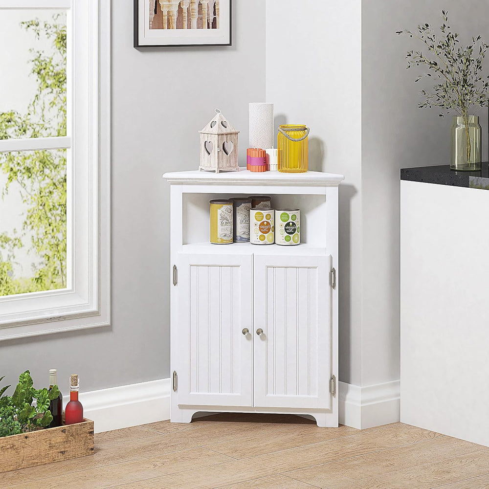 UTEX Corner Bathroom Cabinet with Doors and Adjustable Shelf, White