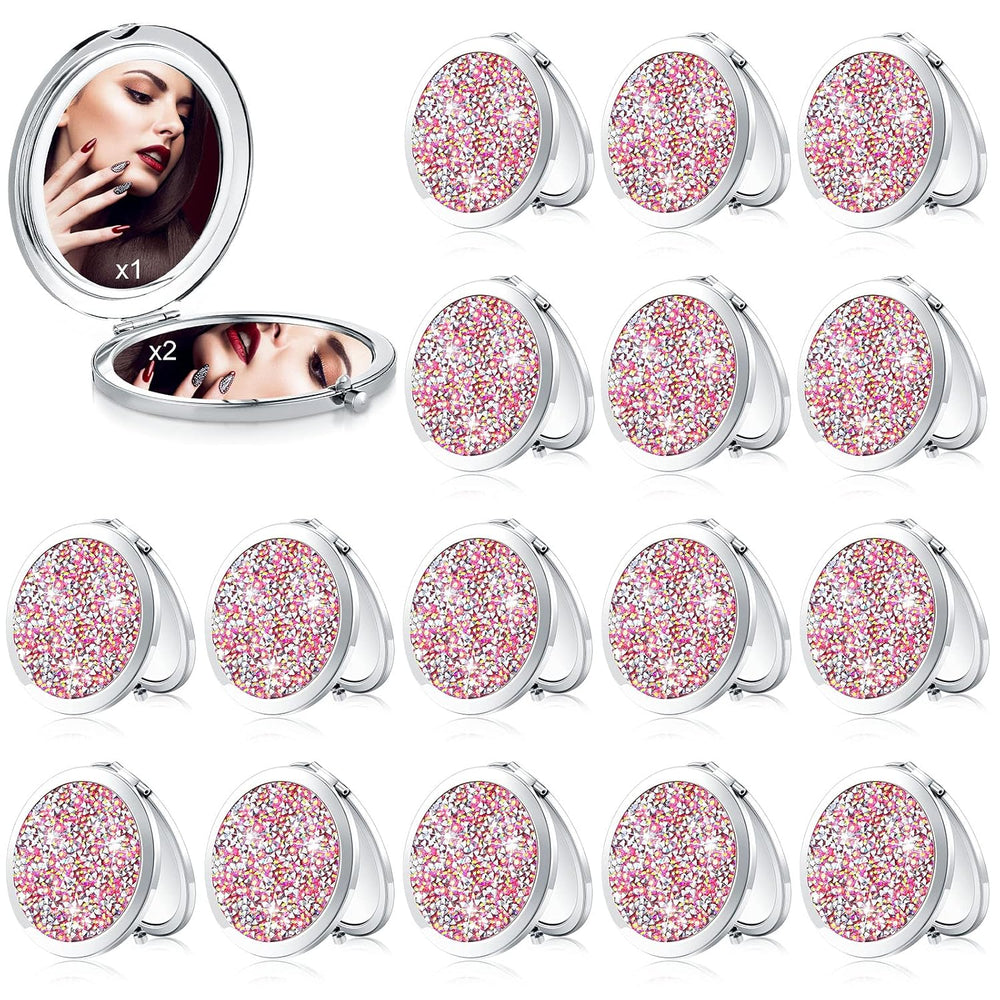 Maitys 16 Pcs Pink Compact Mirror Bulk for Purse Cosmetic Folding 2.75 Inch