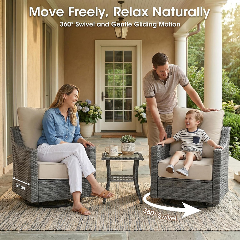 5 Piece Patio Furniture Set, Grey Wicker Outdoor Conversation Set with 2 Swiv...