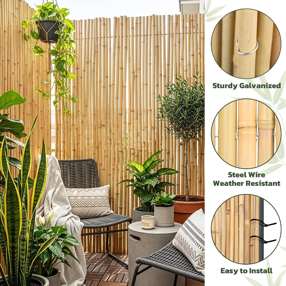 Natural Bamboo Fence, 4 ft x 6 ft Bamboo Fencing Screen for Garden, Rolled Pr...