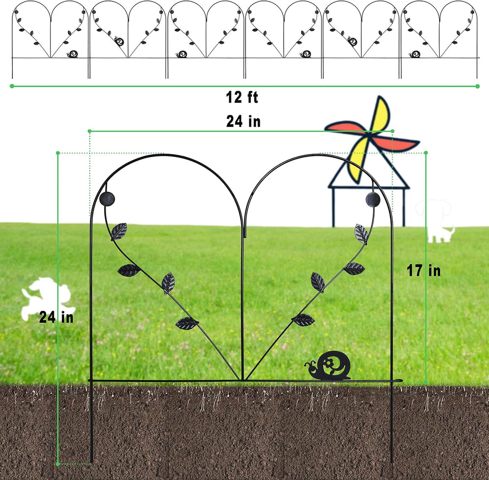 24in x 12ft Decorative Garden Fence 6 Piece Metal Garden Border Dogs Barrier ...
