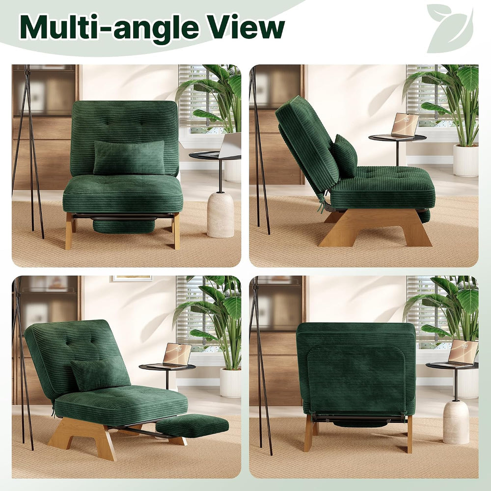 Garvee Corduroy Accent Chair with Ottoman, Solid Wood Lounge Chair