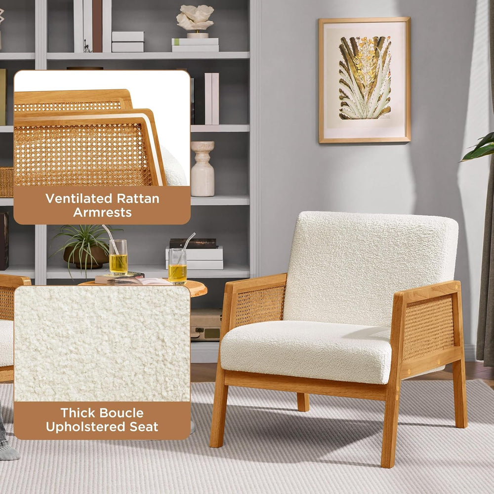 Yaheetech Rattan Accent Chair, Boho Vintage Armchair, Ivory