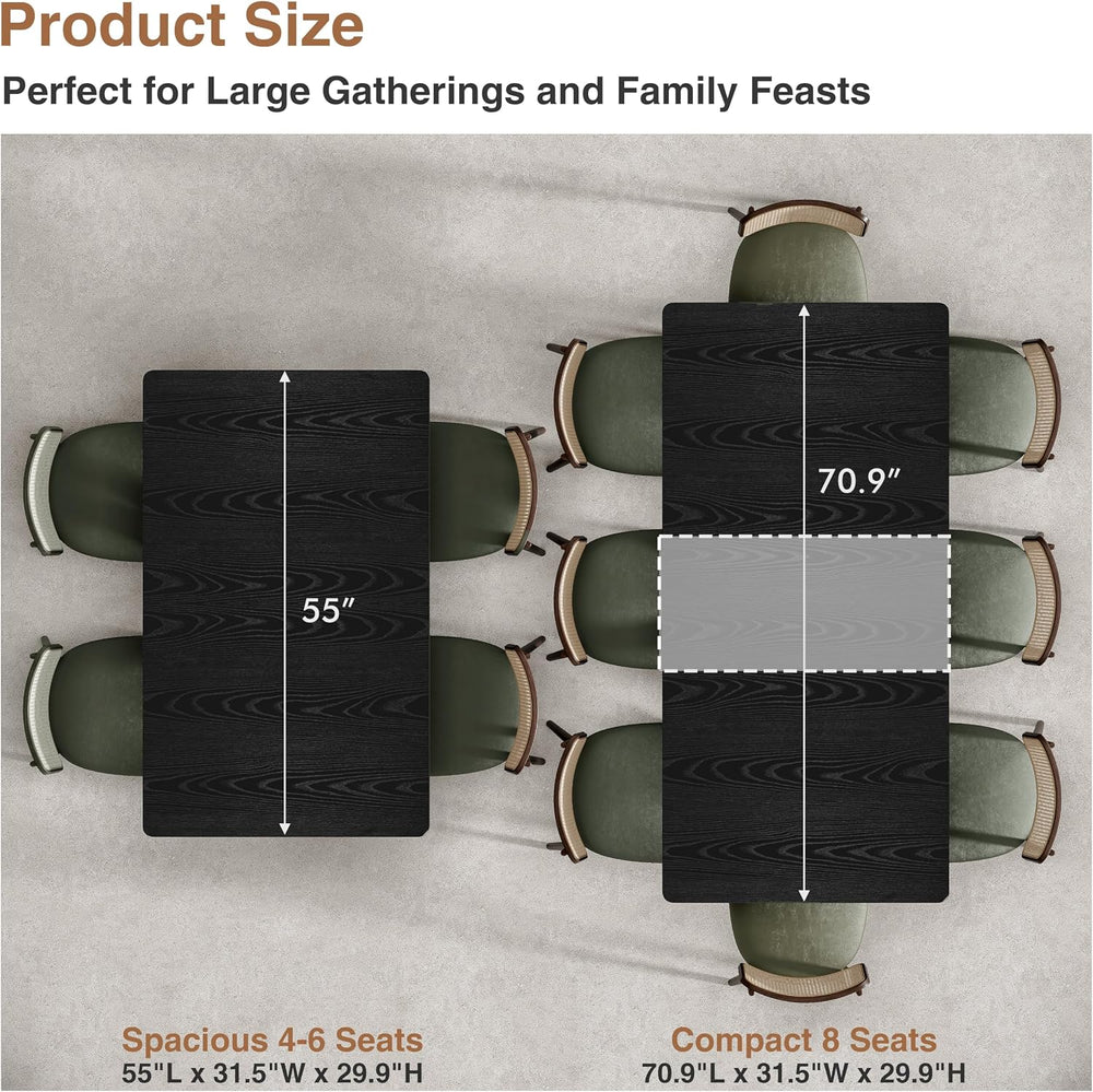 Extendable Dining Room Table for 4 6 8,55"-70" Kitchen Table Leaf,B...