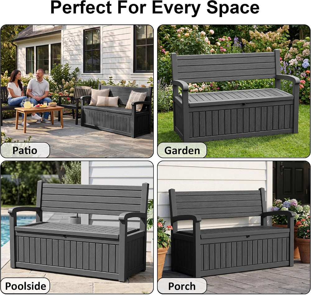 100 Gallon Outdoor Storage Bench,Waterproof Resin Deck Box with Seat Black
