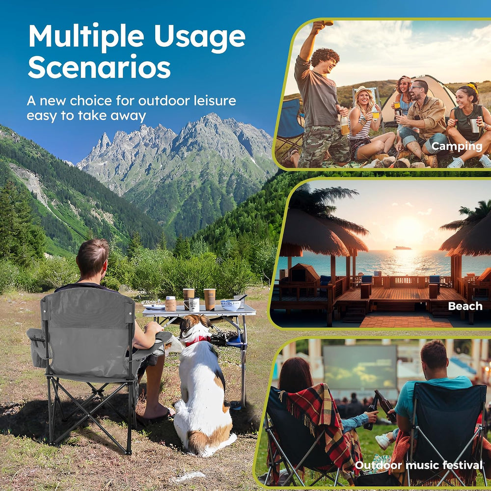 ALPHA CAMP 2-Pack Folding Camping Chair with Cooler Bag & Lumbar Support