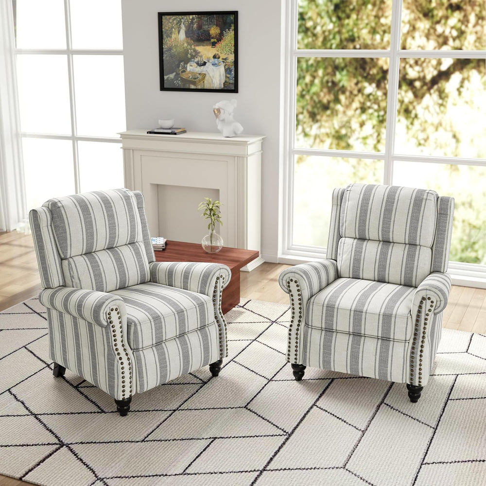 Pushback Recliner Chair, Modern Wingback Recliner, Stripe Gray