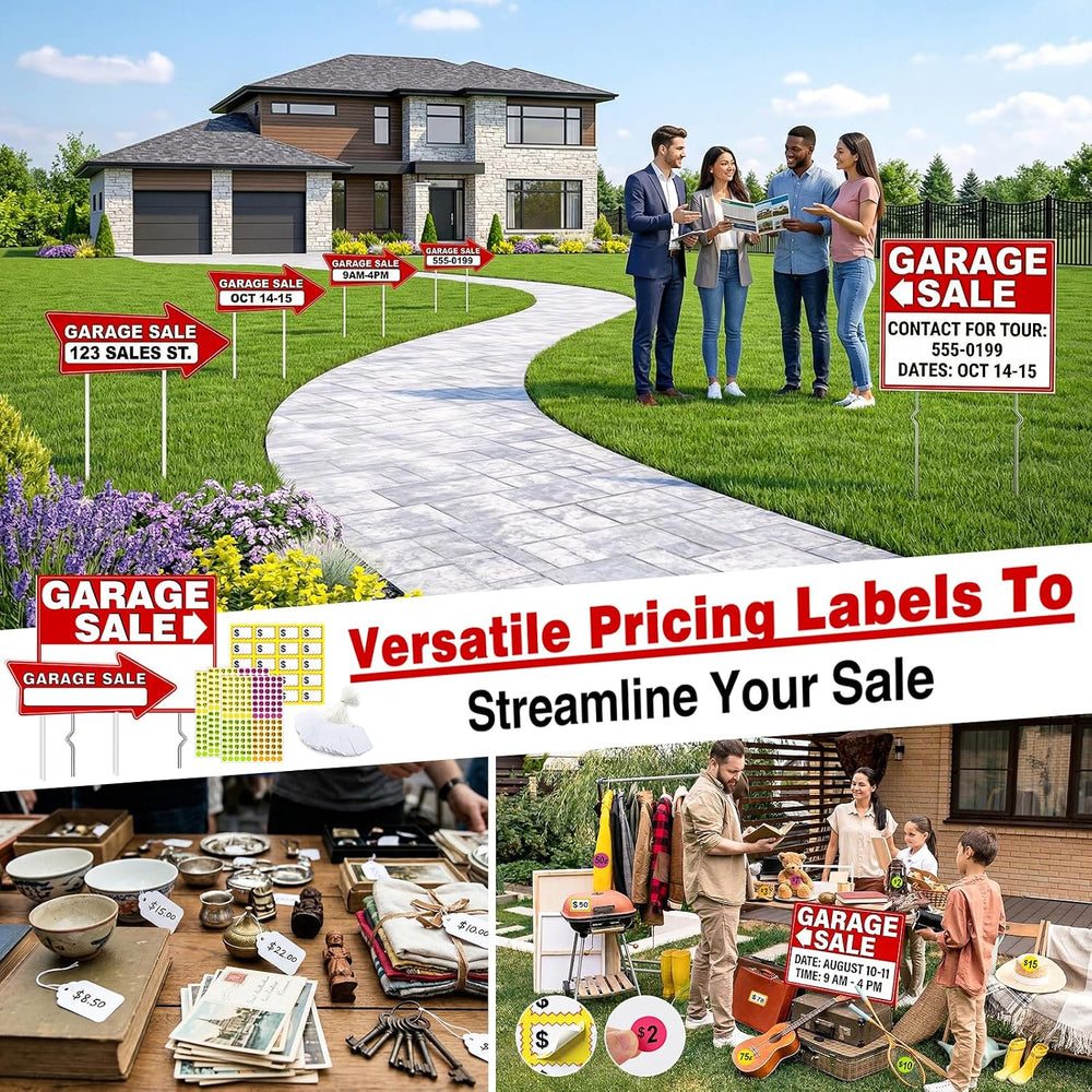 Garage Sale Signs Kit (14Pack)-17x13 Inch Large Garage Sale Sign with Metal S...