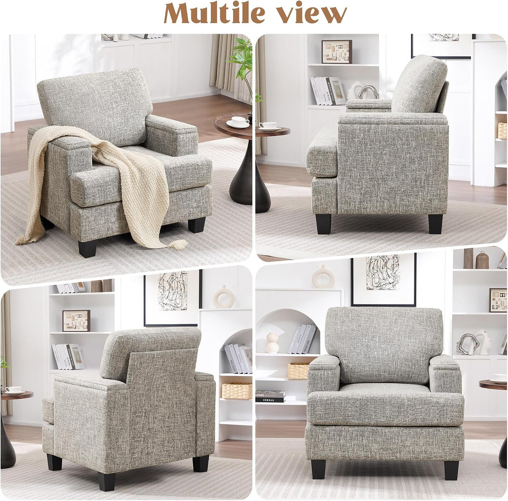 Accent Chairs Set of 2 with Armrest Storage, Fabric Upholstered Reading Livin...