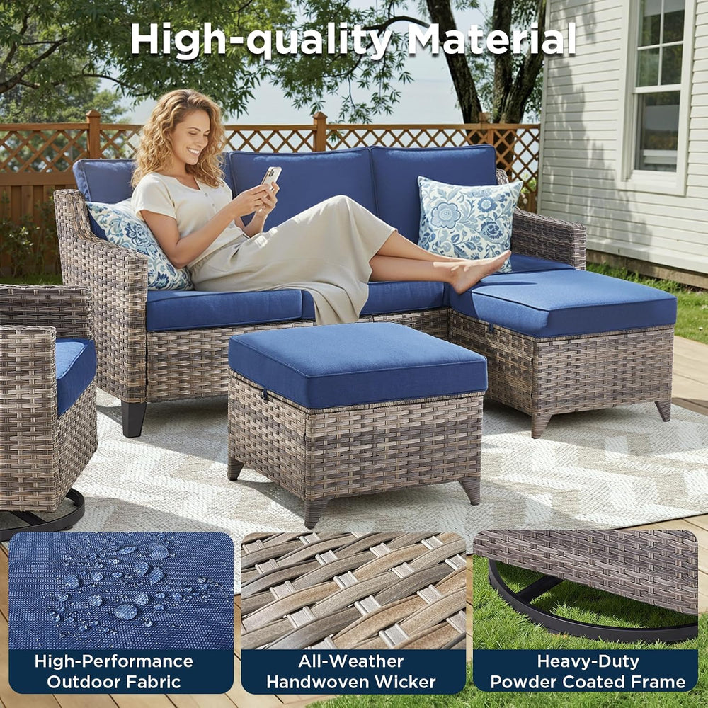 6 Piece Outdoor Patio Wicker Furniture Sets-High Back Outdoor Conversation Se...