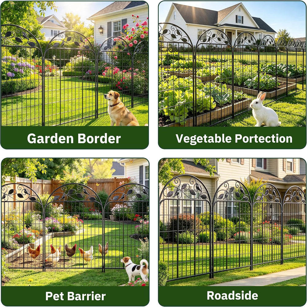 Decorative Garden Fence, 32in H x 12ft L Arched Metal Animal Barrier Fence, R...