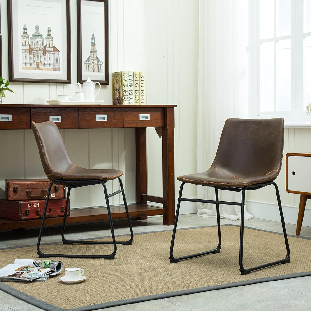 Roundhill Furniture Lotusville Vintage PU Leather Dining Chairs, Set of 2, An...