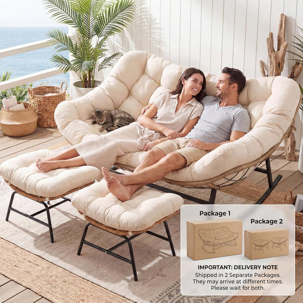RADIATA Double Egg Rocking Chair with Ottomans, Papasan Lounger Chairs