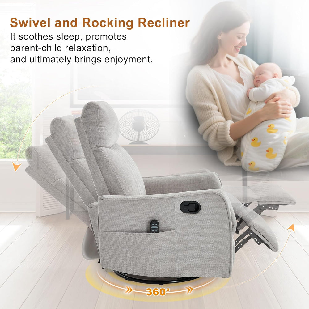 Manual Swivel Rocker Recliner Chair for Adults, Overstuffed Recliner Glider w...