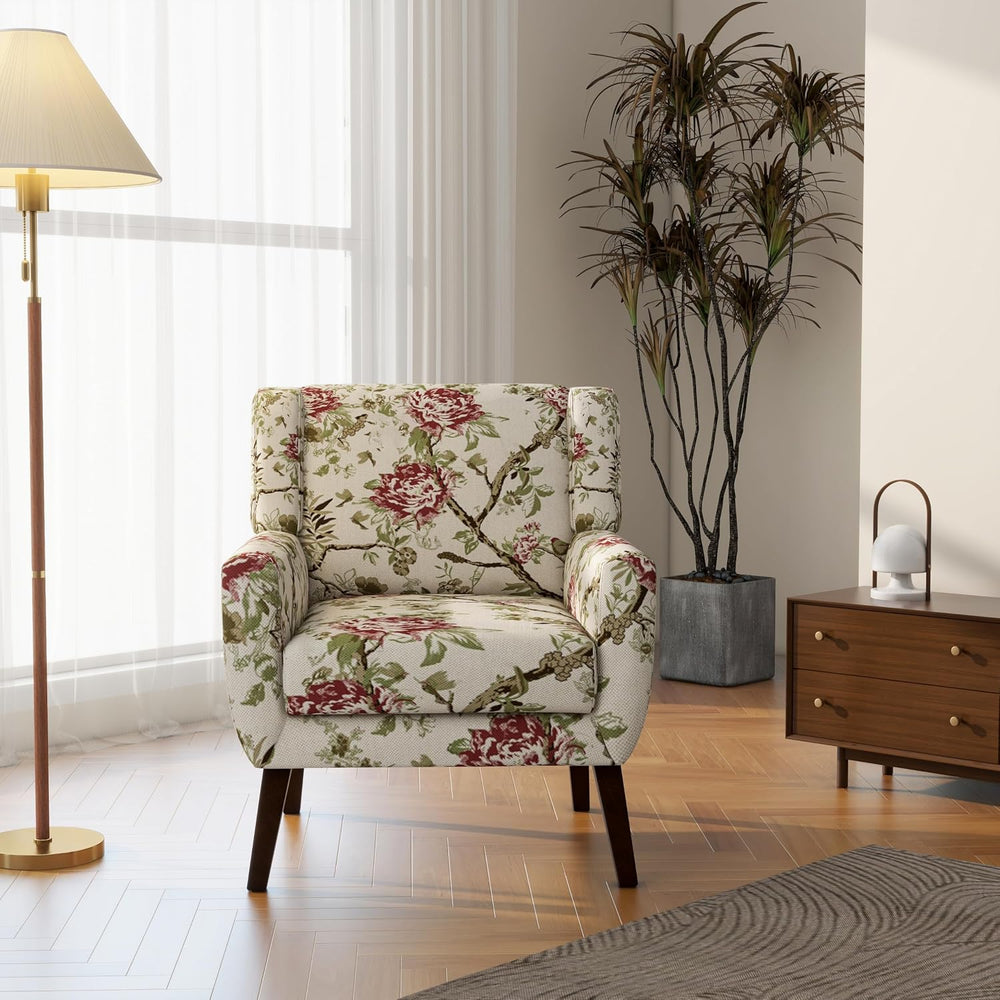 Accent Chair Set of 1, Comfy Reading Armchair, Pattern Floral