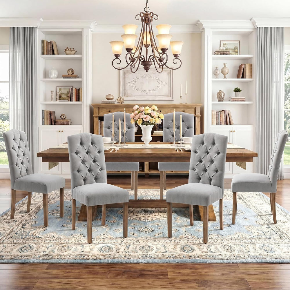 Tufted Dining Chair Fabric Button Upholstered Modern Kitchen Diner Set of 6