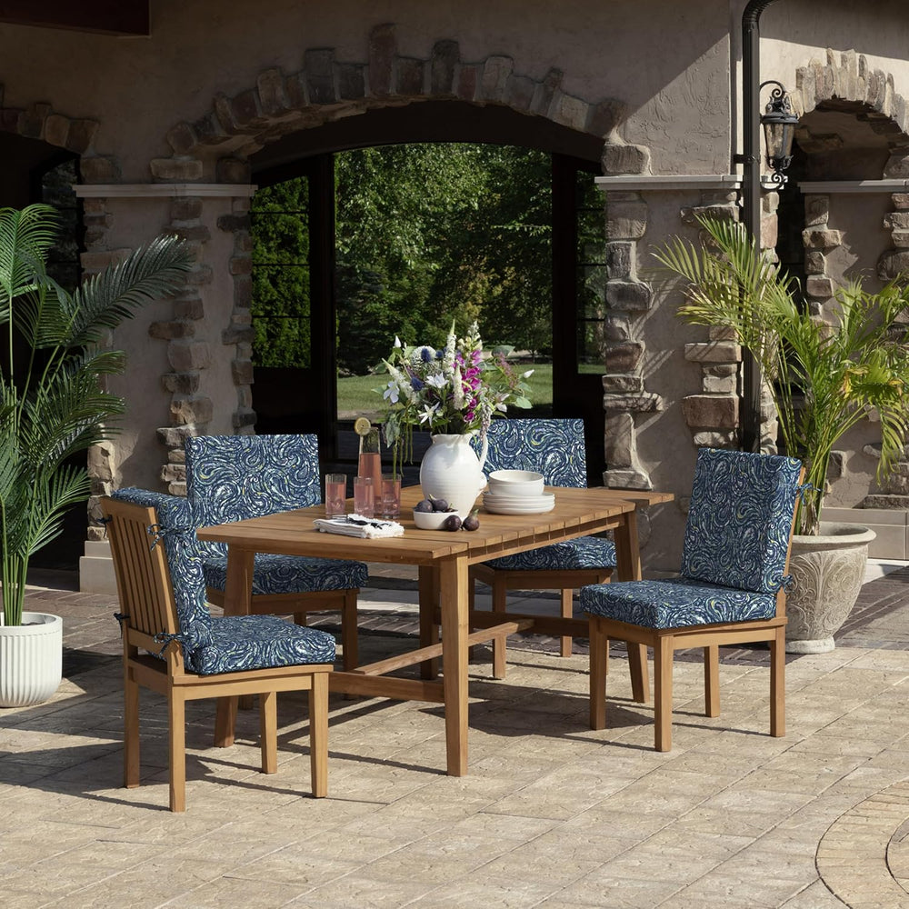 Arden Outdoor Dining Chair Cushion, Foam, 20x40, Blue Paisley