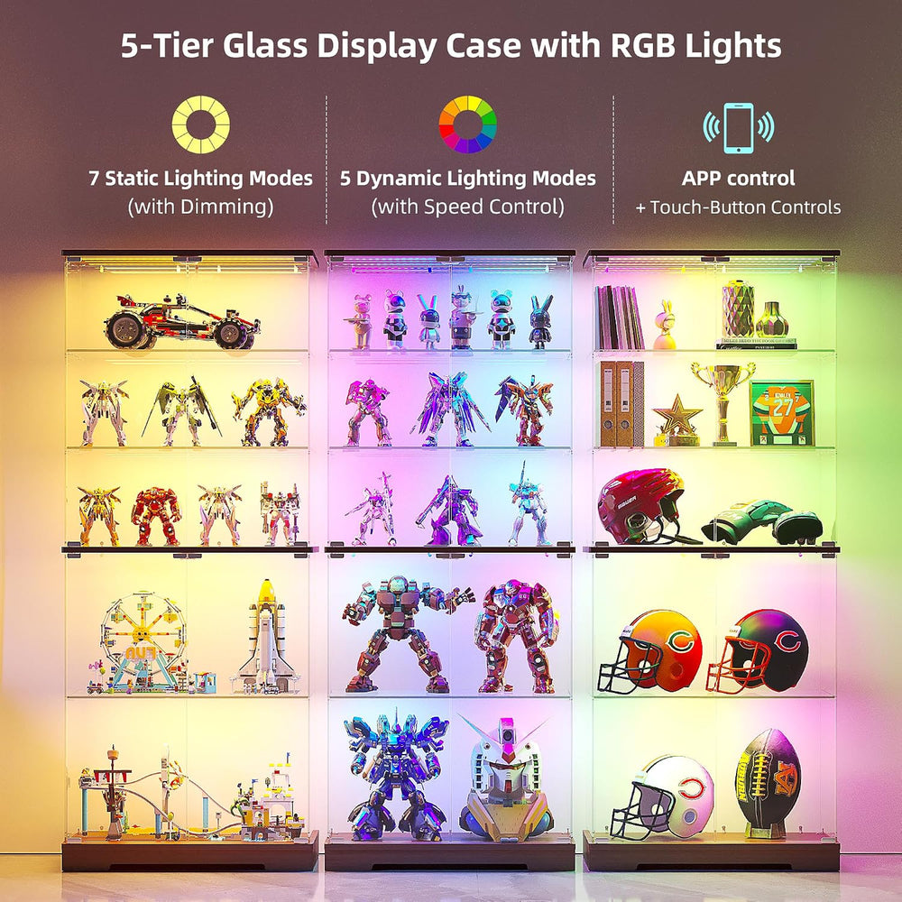 Vlsrka 71" Tall Glass Display Cabinet with RGB Lights and Motion Sensor