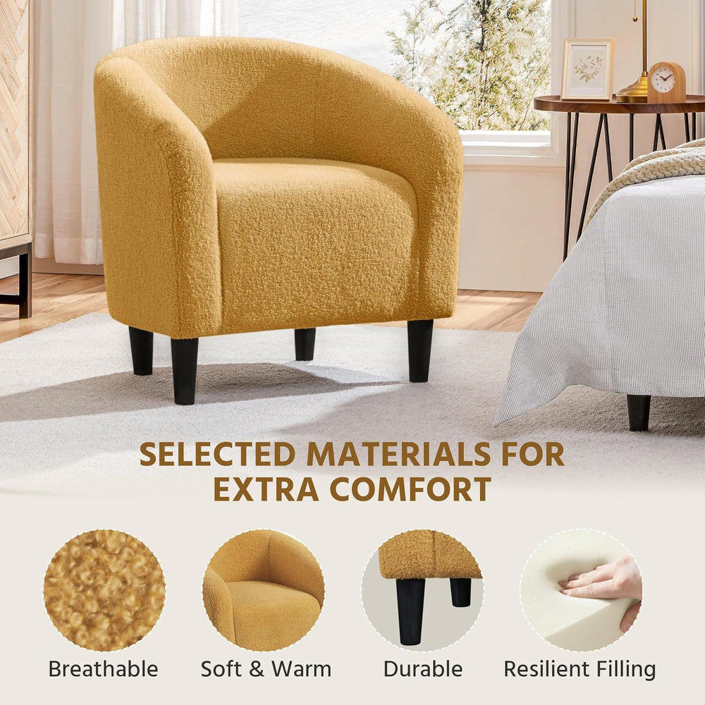 Yaheetech Small 25.5in Wide Sherpa Barrel Accent Chair, Mustard Yellow