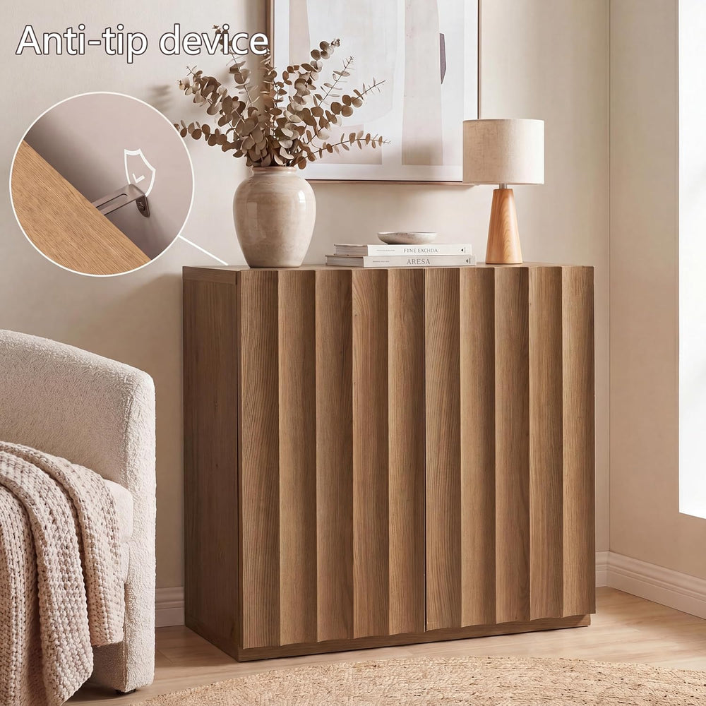 VividVibe Sideboard Cabinet, 62.74" Buffet Fluted Cabinet, Amber Oak