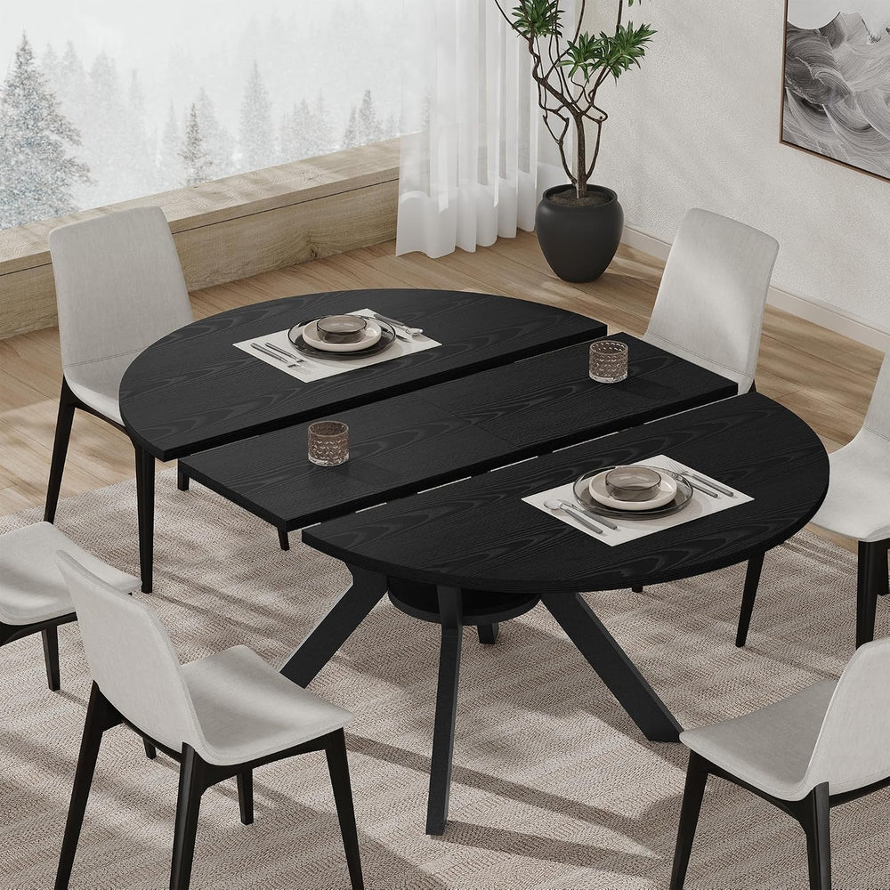 42"-58" Extendable Round Dining Table for 4-6 with Built-in Flip Leaf
