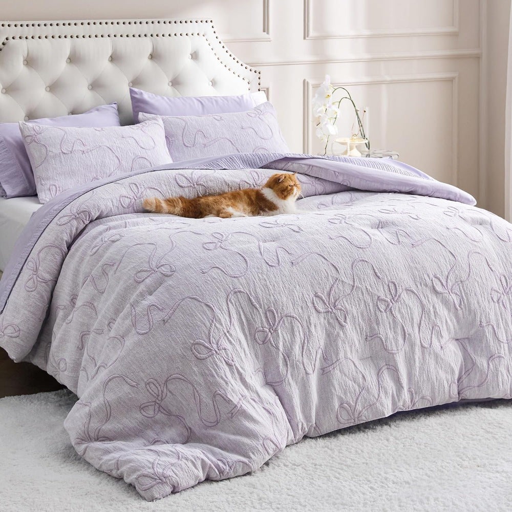 Bedsure Lavender Comforter Set Cute Bow Bedding Set Queen 3 Pieces